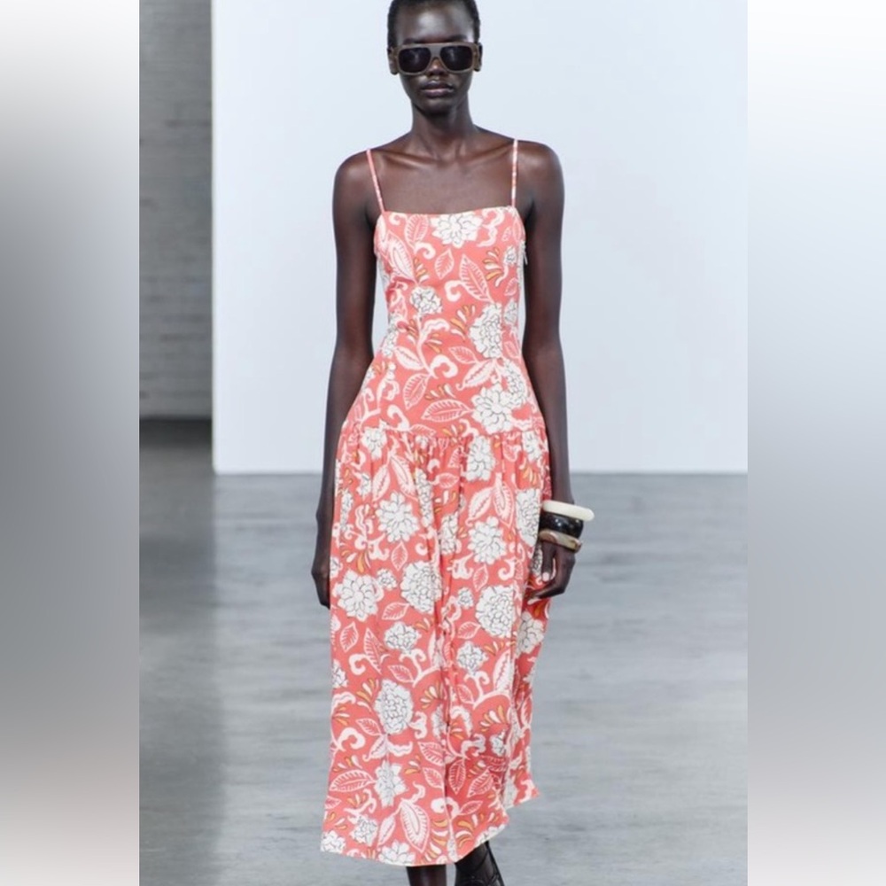 NWT ZARA Tangerine, White, Black & Orange Dress SZ M.